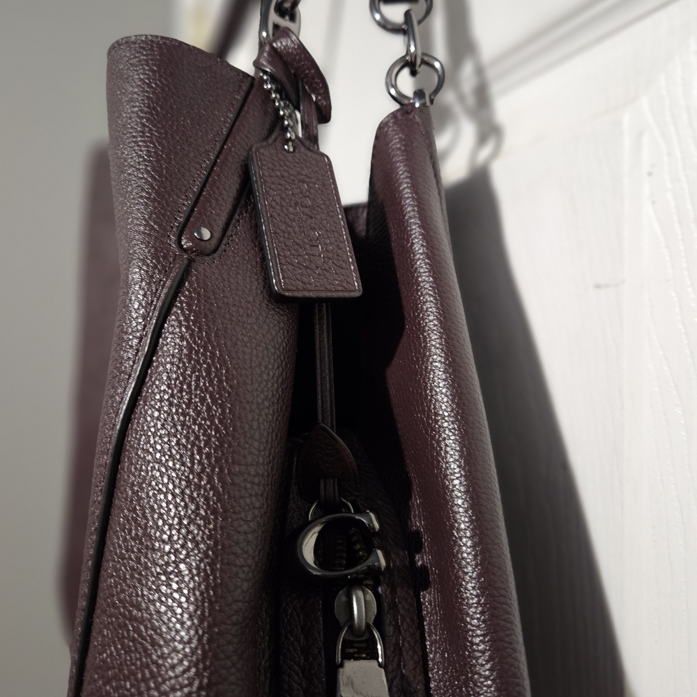 Coach Dalton 31 Gunmetal-Oxblood Leather Shoulder Bag - Picture 3 of 13